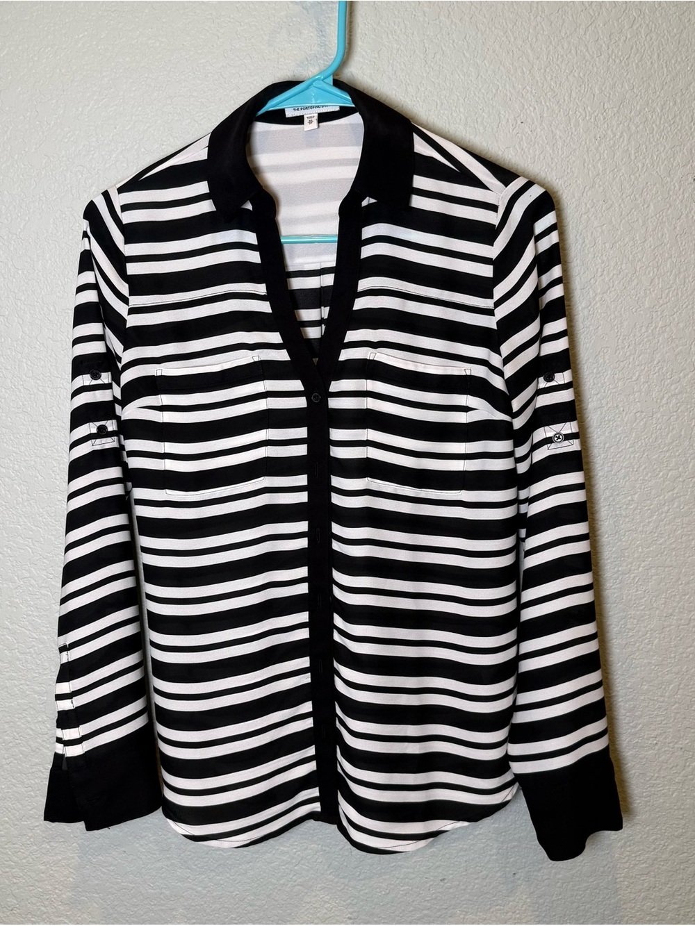 Women’s Black and White Striped Blouse by Express (The Portofino Shirt)